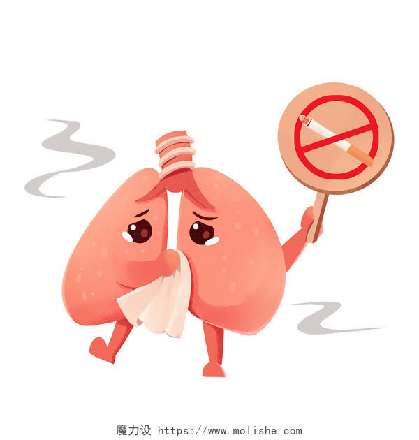卡通世界无烟日卡通肺部器官禁止吸烟手绘形象